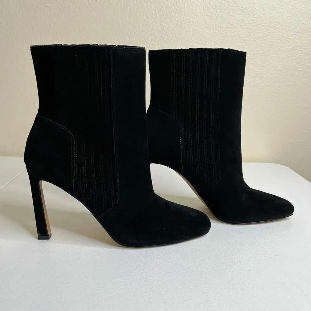 Vince Camuto Black Talanna Bootie Suede Leather Squared Toe Pull On Women 9